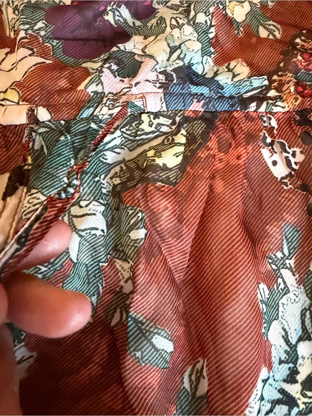 HEMANT & NANDITA Rust Floral Midi Dress with Green and White Accents - Picture 5 of 9